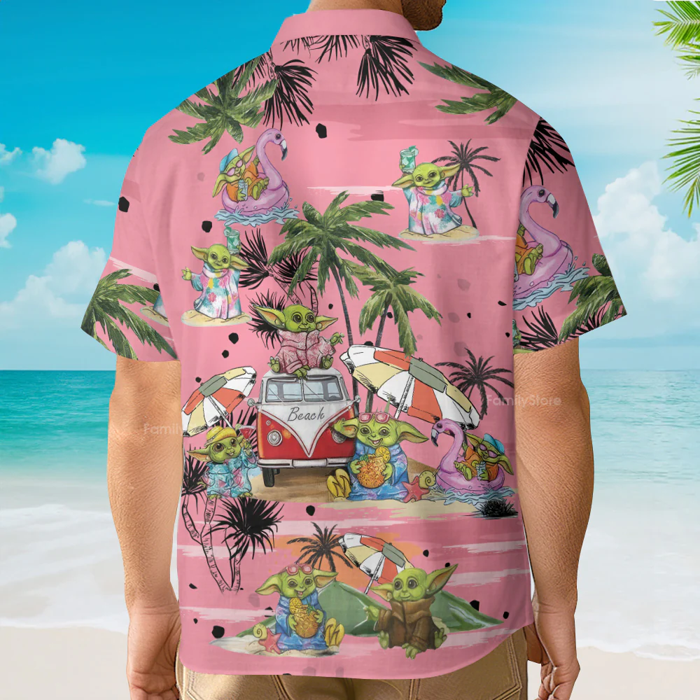 Stwa Disney Baby Yoda Pink Hawaiian Shirt - Image 3