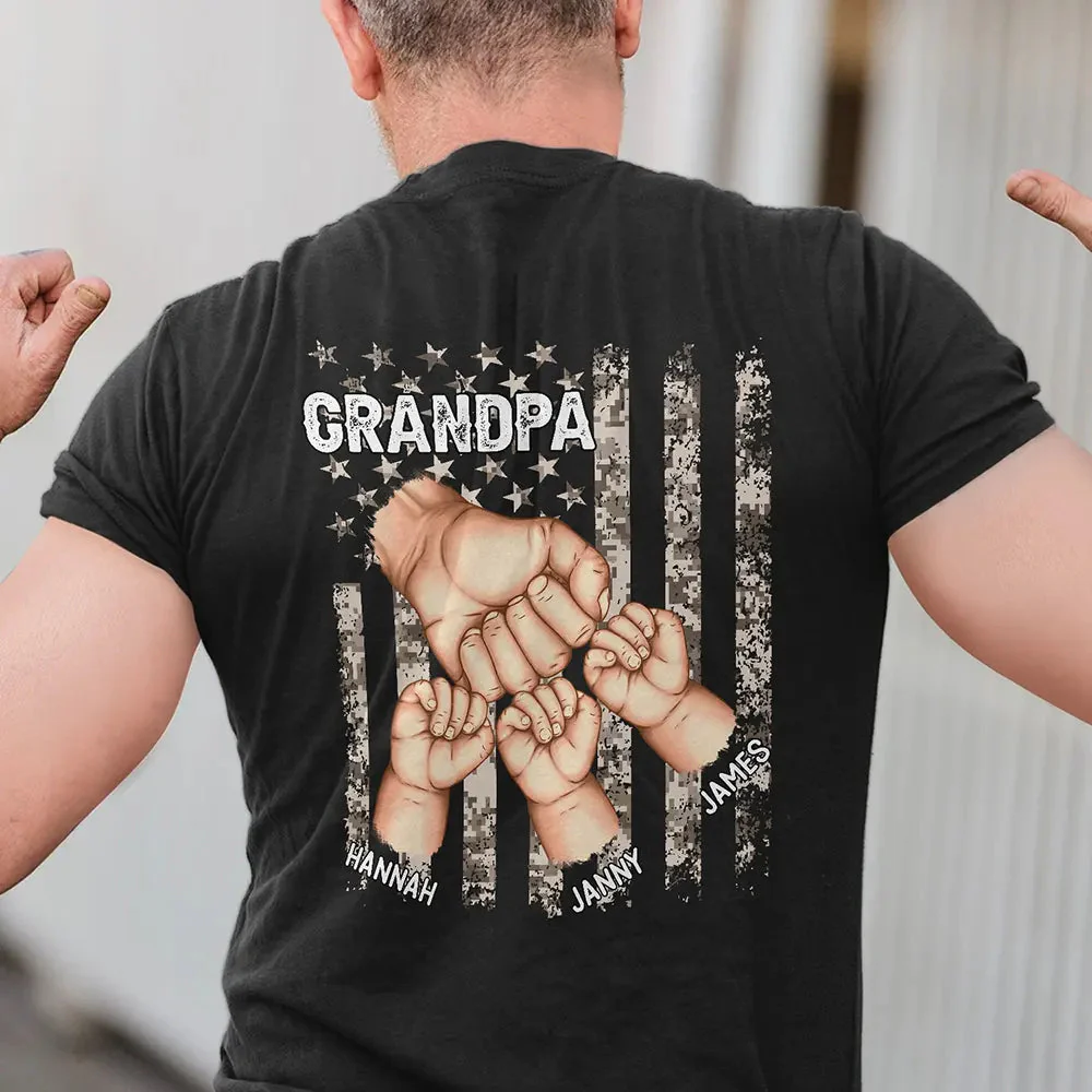 Stars And Stripes Grandpa Is Like Dad Without Rules Fist Bump With Kids - Personalized T Shirt | GR6