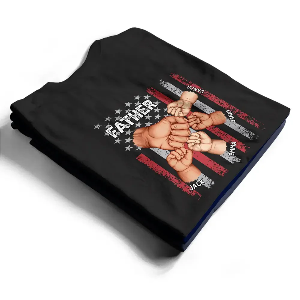 Stars And Stripes Grandpa Is Like Dad Without Rules Fist Bump With Kids - Personalized T Shirt | GR6 - Image 4