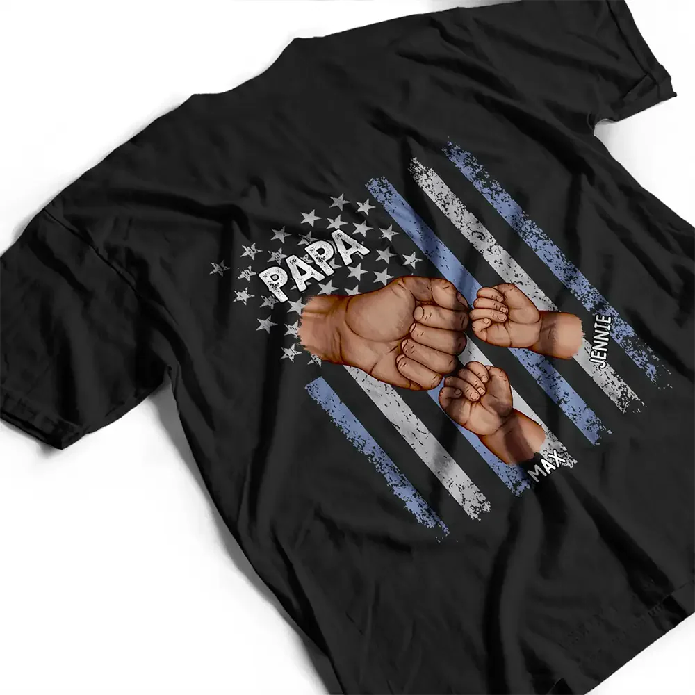 Stars And Stripes Grandpa Is Like Dad Without Rules Fist Bump With Kids - Personalized T Shirt | GR6 - Image 5