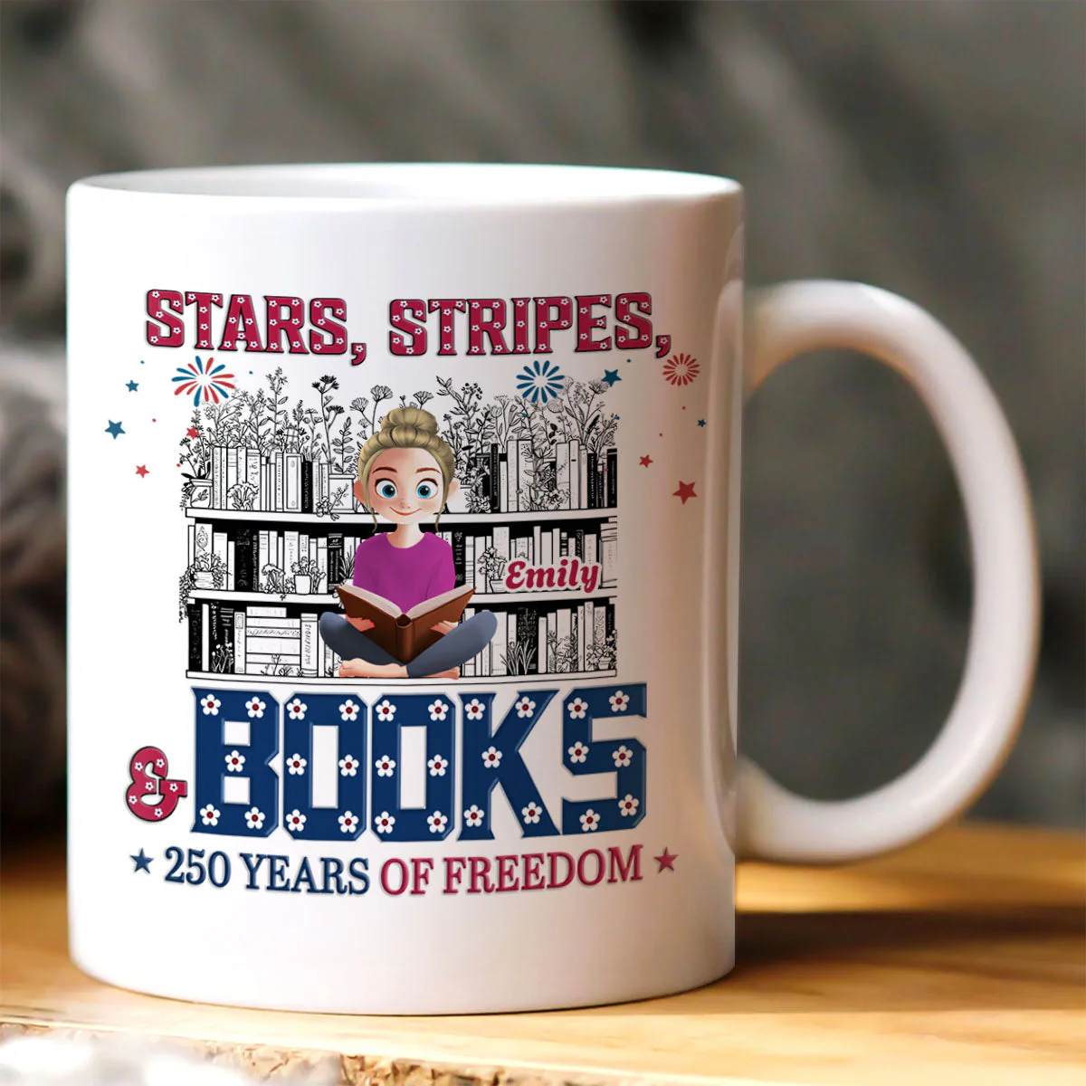 Stars & Stripes & Books - Personalized Ceramic Mug - Gift For Book Lovers, Readers, Women |  CLB2 HN02