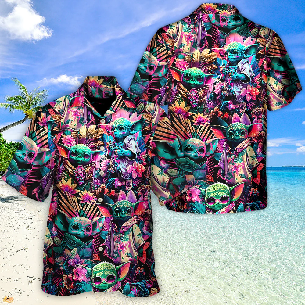 Starwars Baby Yoda Synthwave Cool - Hawaiian Shirt - Image 3