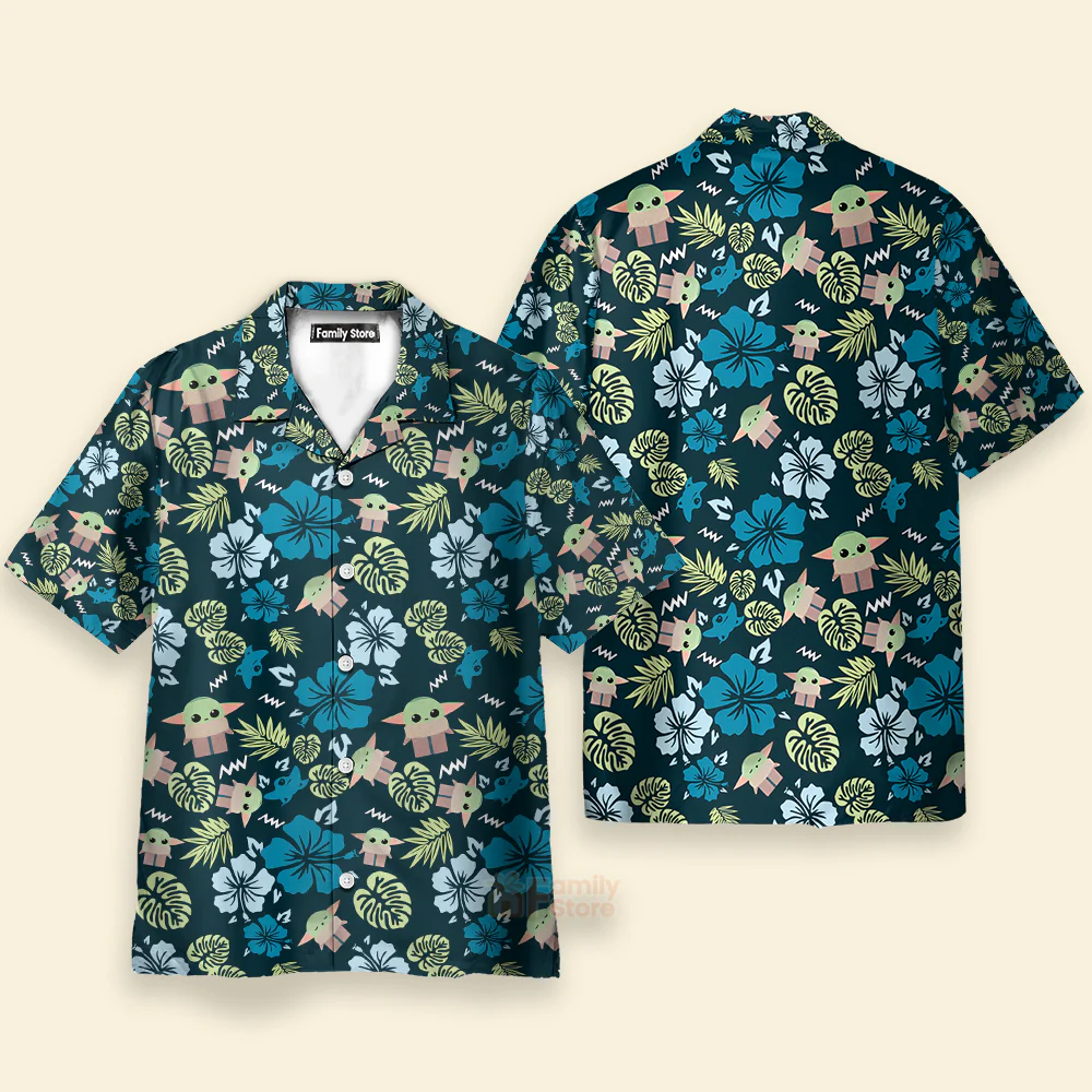 Starwars Grogu Baby Yoda Tropical Leaves- Hawaiian Shirt For Men, Women, Kids - Image 3