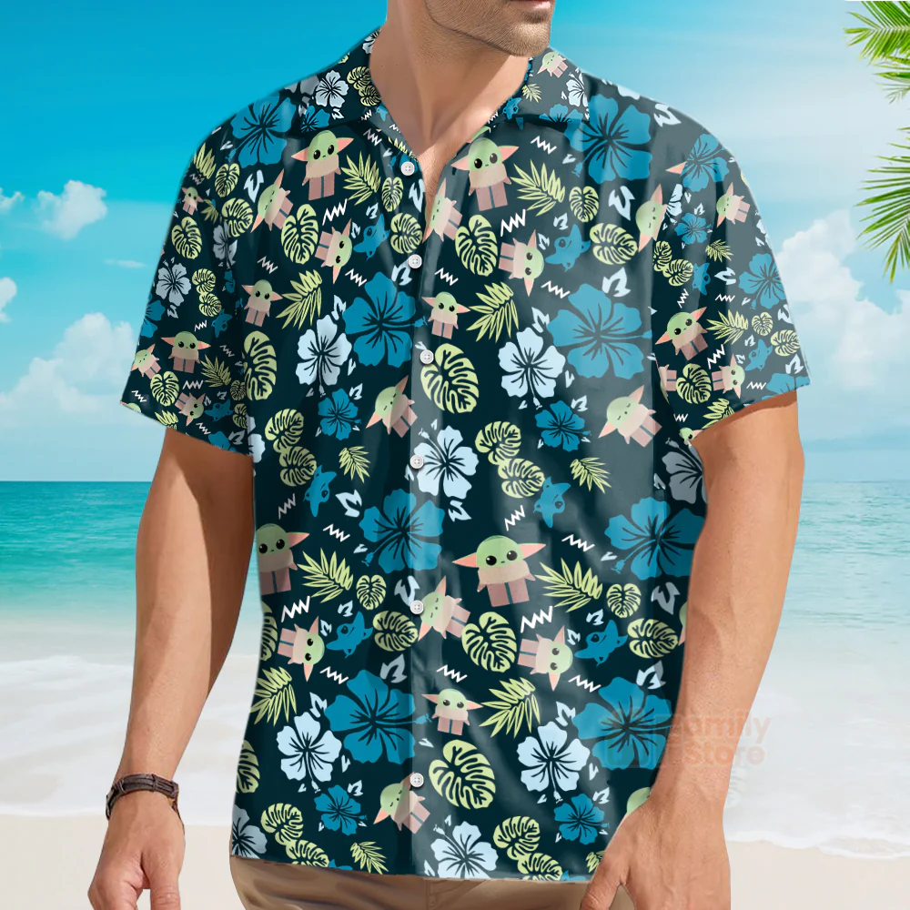 Starwars Grogu Baby Yoda Tropical Leaves- Hawaiian Shirt For Men, Women, Kids - Image 4