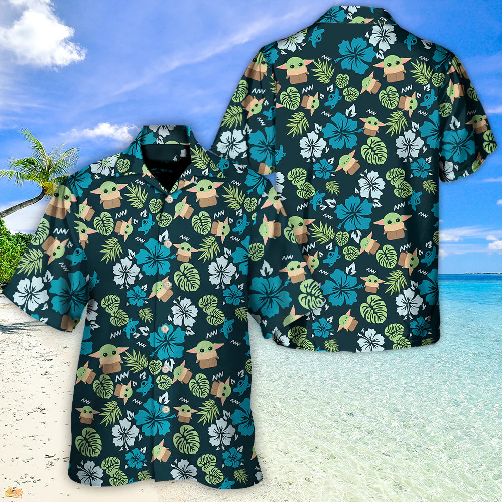 Starwars The Mandalorian Grogu Baby Yoda Leaves Hawaiian Shirt - Image 3