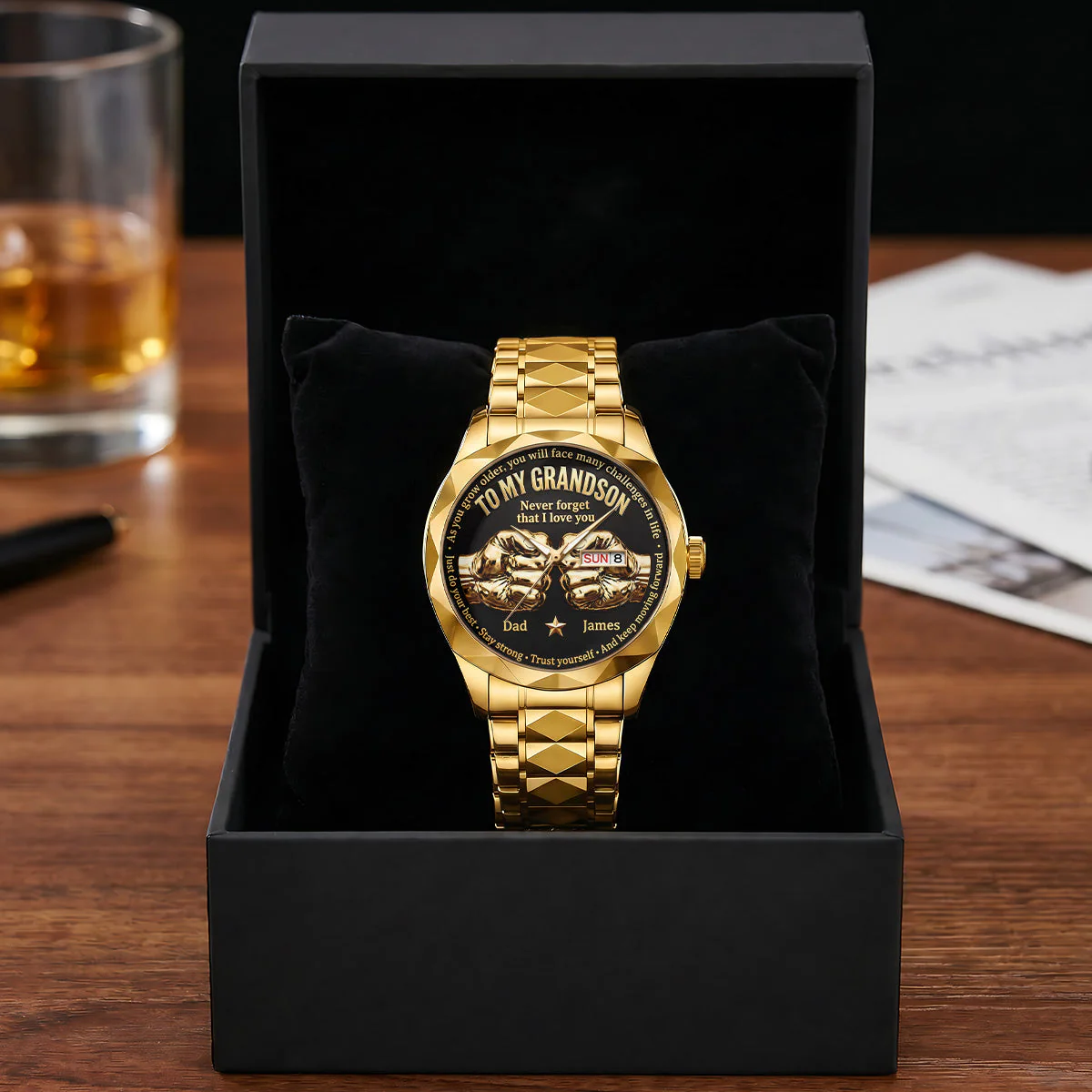 Stay Strong And Keep Moving Forward - Personalized Men's Wrist Watch - Gift For Dad, Grandpa - Image 3