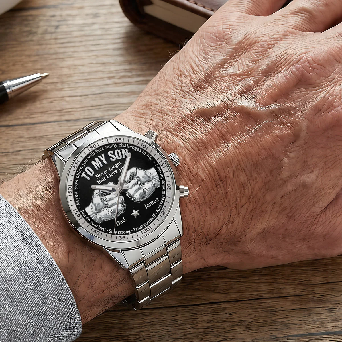 Stay Strong And Keep Moving Forward - Personalized Men's Wrist Watch - Gift For Dad, Grandpa - Image 8