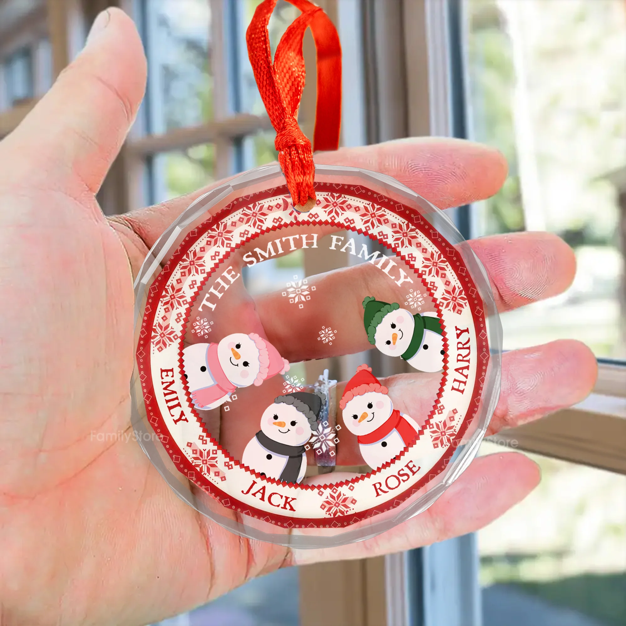 Stay With My Family In Our Cozy Christmas Home - Gift For Family - Personalized Glass Ornament NA94 - Image 3
