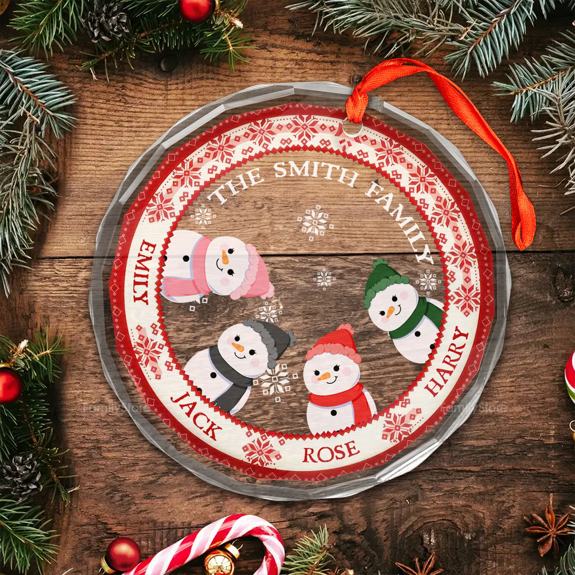 Stay With My Family In Our Cozy Christmas Home - Gift For Family - Personalized Glass Ornament NA94 - Image 4