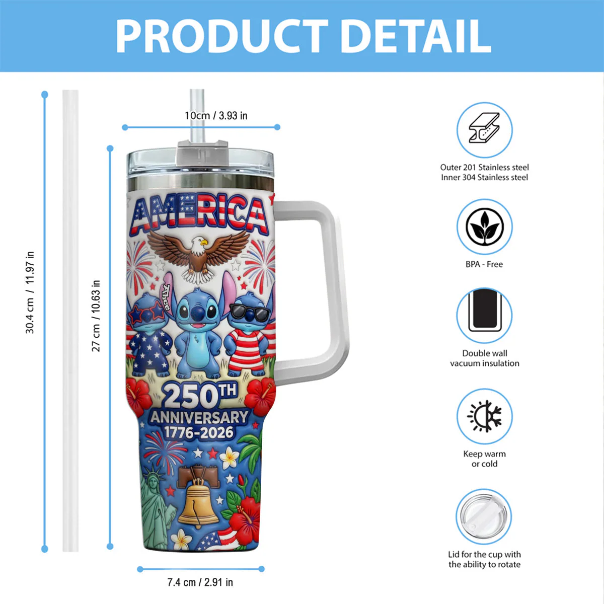 Sti Celebrate 250 Years Of America's Freedom - Personalized Tumbler With Handle - Gift For Movie Fans NL122 - Image 5