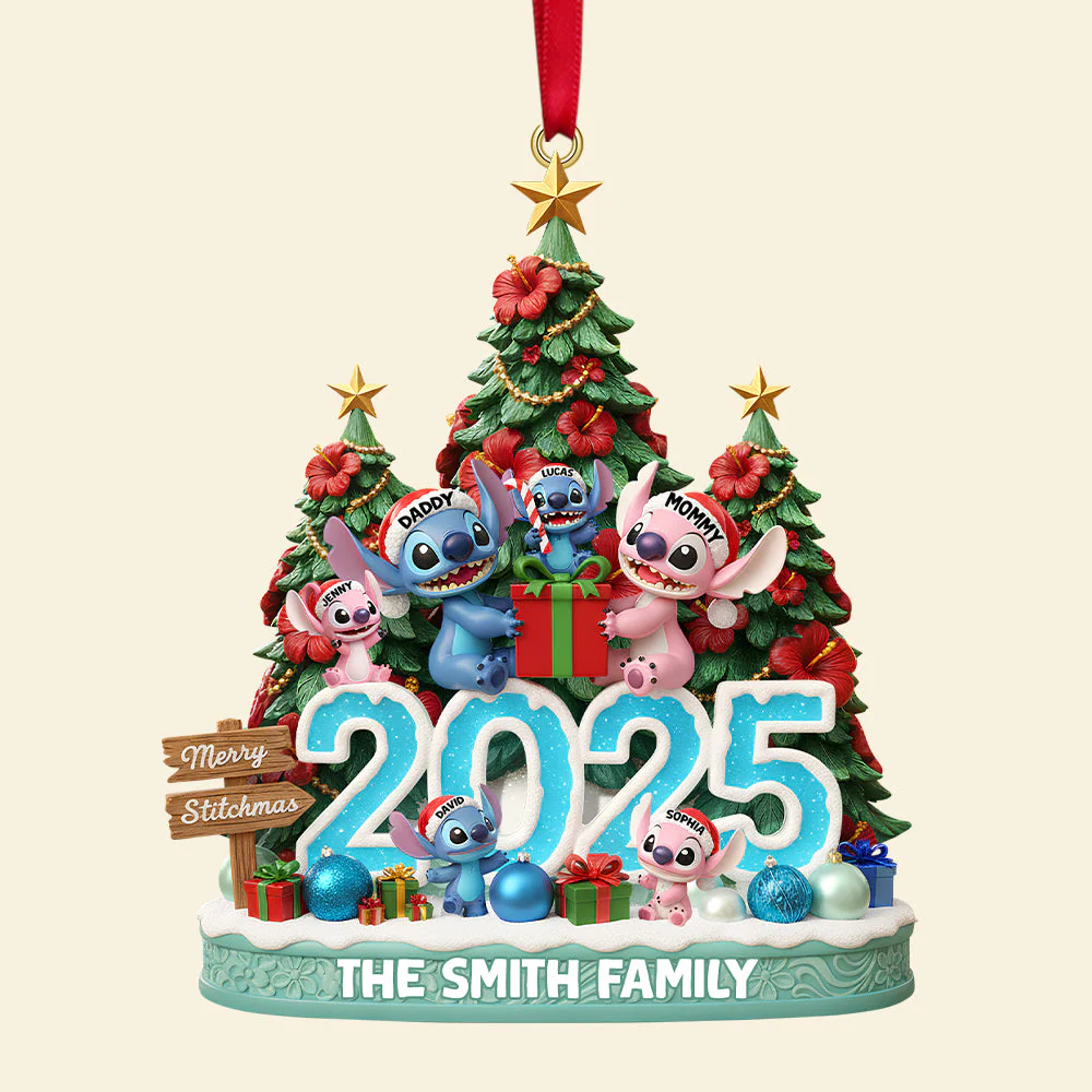 Sti Merry Christmas 2025 Alien Family  - Personalized Acrylic Ornament - Christmas Gift For Family Members NA94 - Image 3