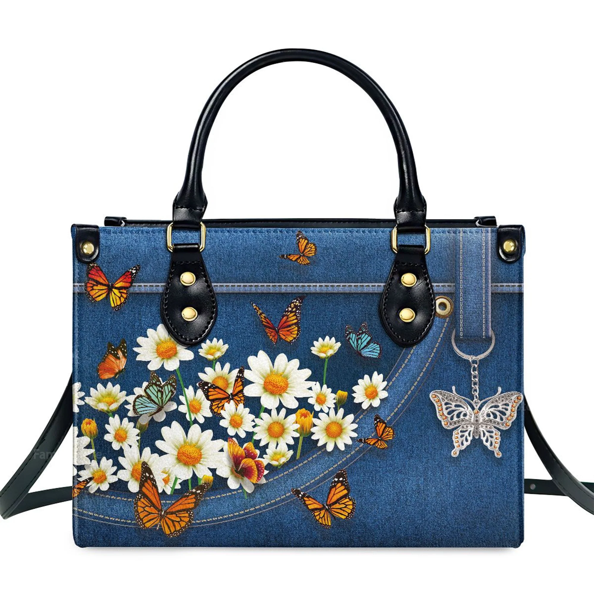 Stunning Daisy And Butterfly - Personalized Leather Handbag With Handle - AT4081432 - Image 2