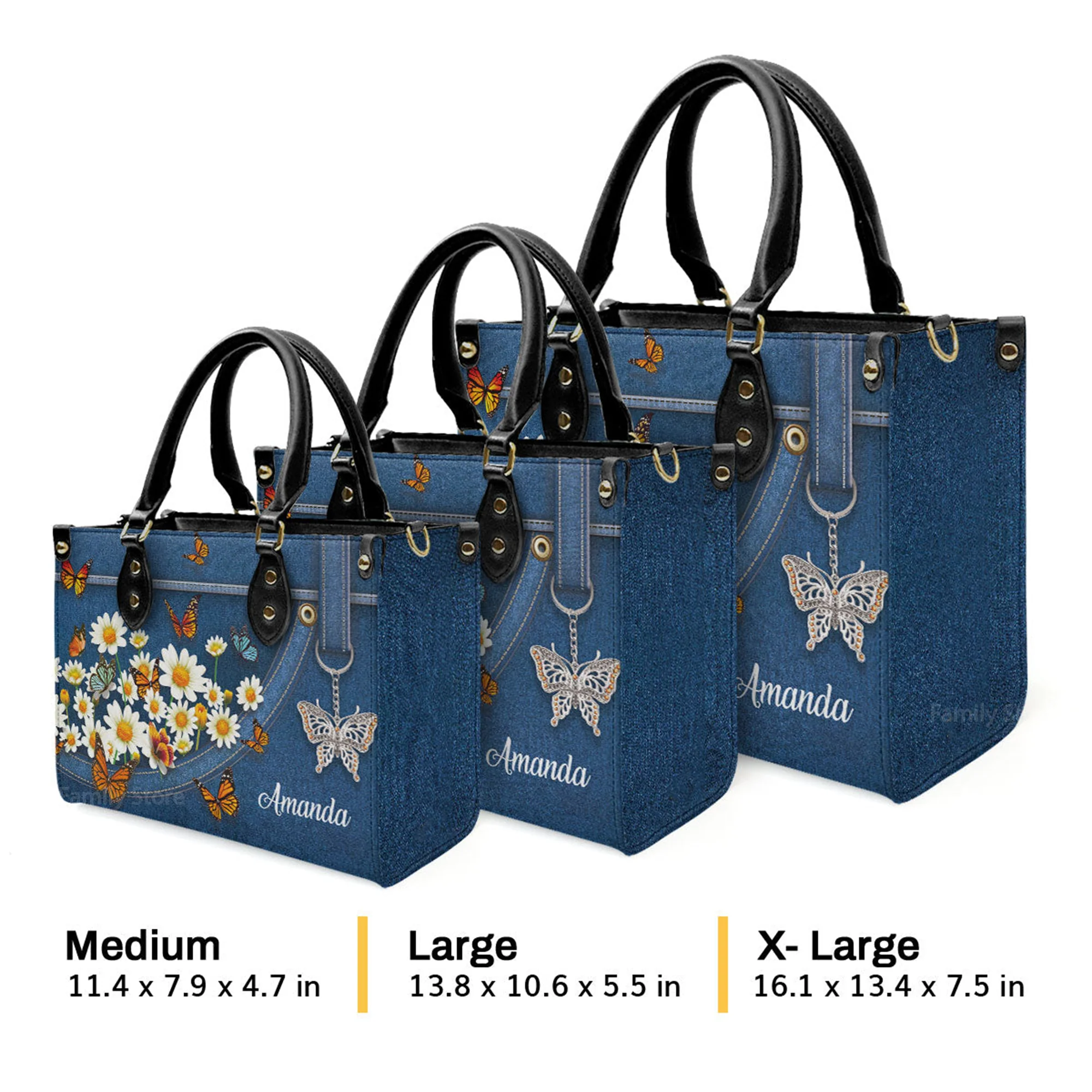 Stunning Daisy And Butterfly - Personalized Leather Handbag With Handle - AT4081432 - Image 4