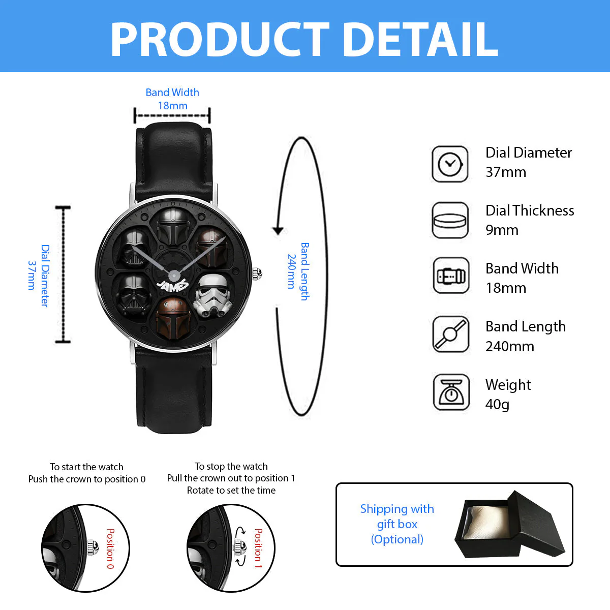 Stwa Galaxy Star Dark Trooper Chrono - Personalized Hand Watch - Gift For Him NL122 - Image 10