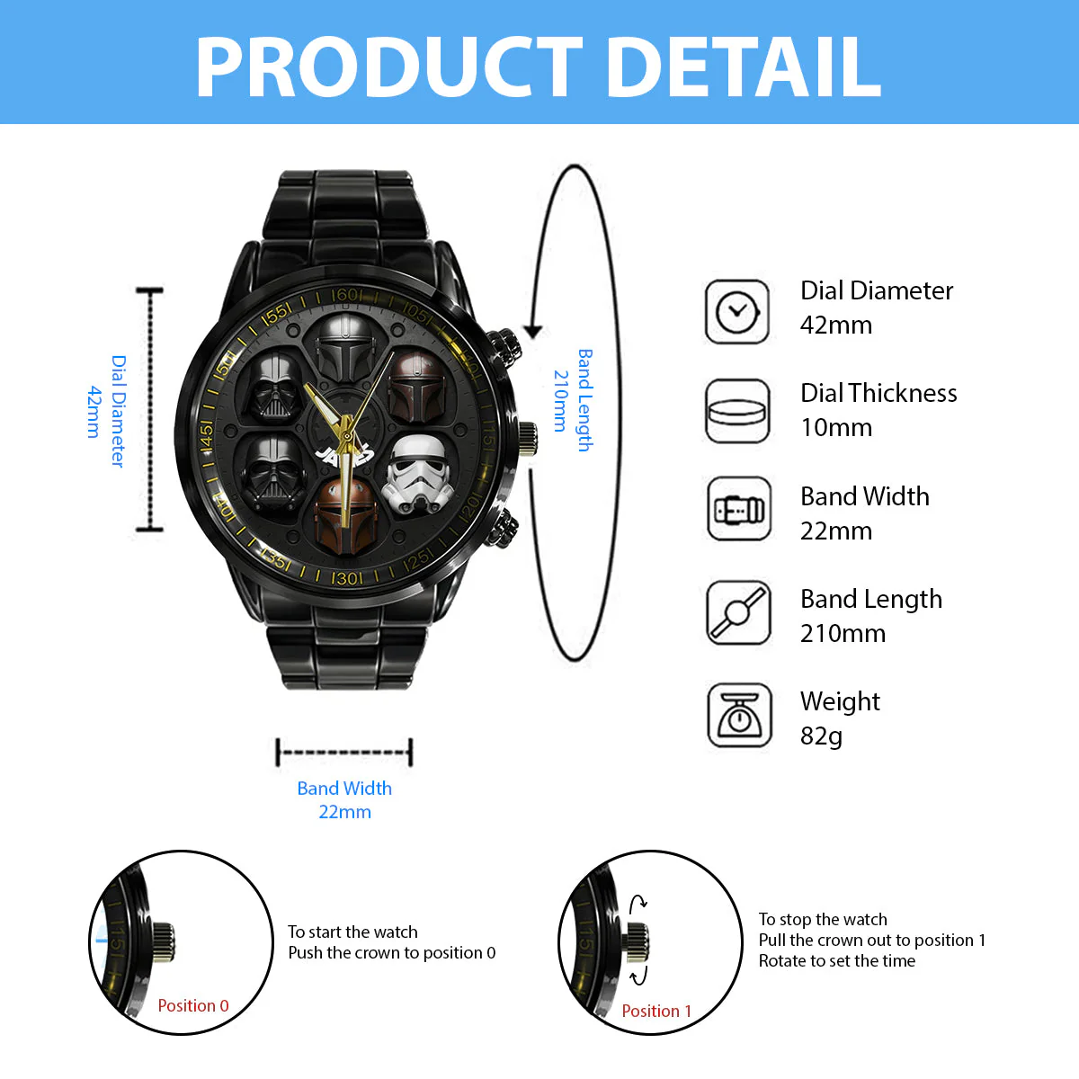 Stwa Galaxy Star Dark Trooper Chrono - Personalized Hand Watch - Gift For Him NL122 - Image 11