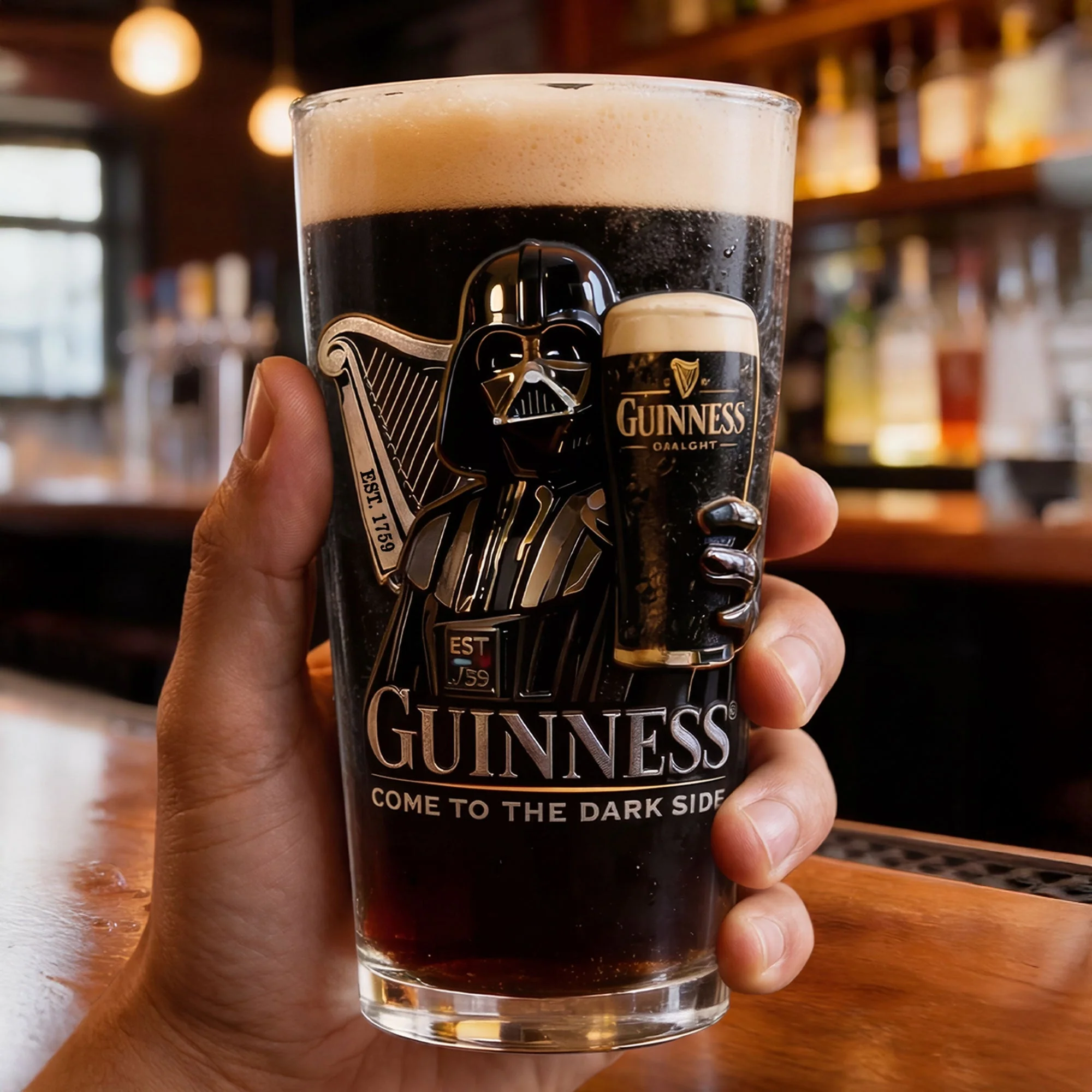 Stwa Galaxy Star Guiness Come To The Dark Side - Personalized Beer Glass - Gift For Dad NL122 - Image 2