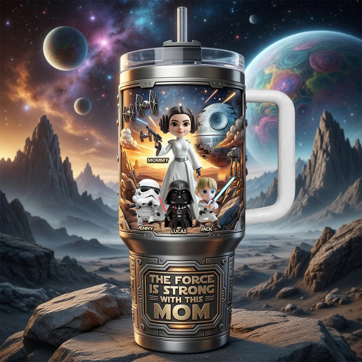 Stwa Galaxy Star Strong With Best Mom - Personalized Tumbler Cup With Handle - Gift For Mom, Movie Fans NL122