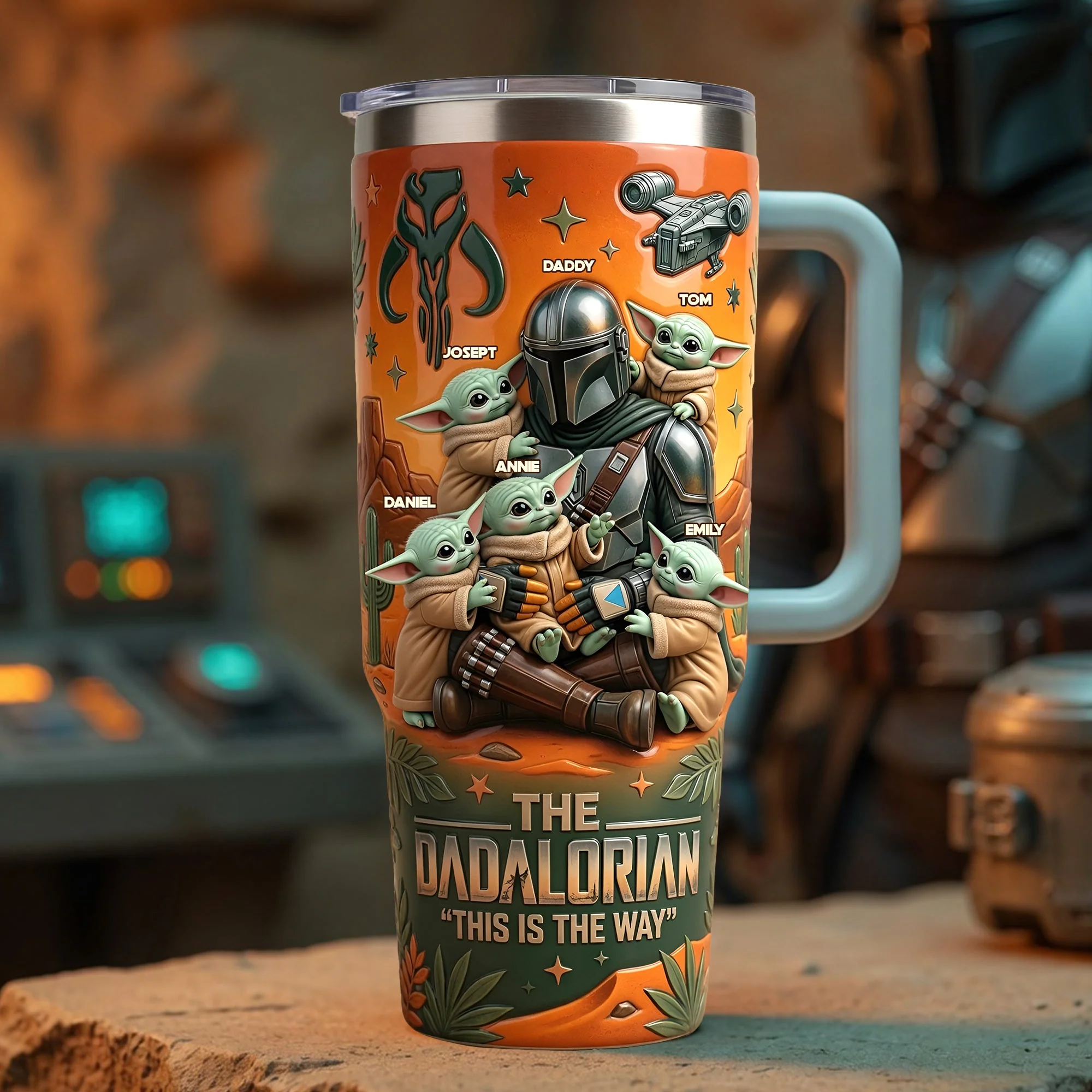 Stwa Galxy Star The Dadalorian This Is The Way - Personalized Tumbler With Handle - Gift For Father's Day - Image 2