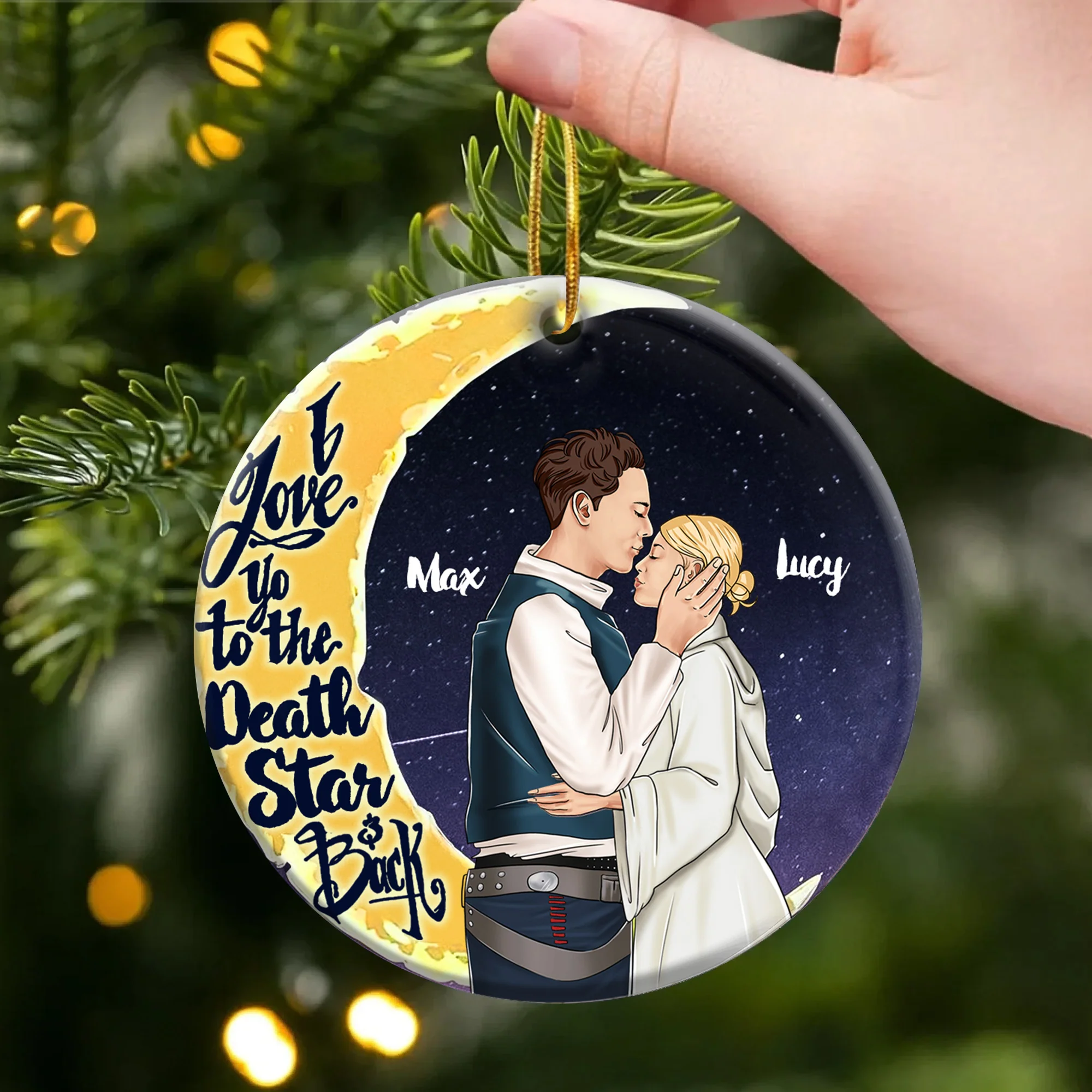 Stwa I Love You To The Death Star - Personalized Ceramic Ornament - Gift For Couples, Christmas Ver02 TD118 CU5081104