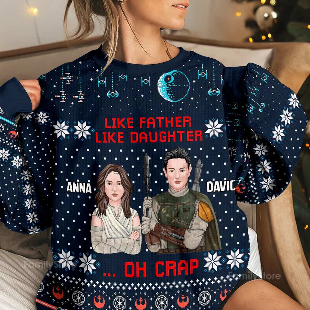Stwa Like Father Like Daughter - Personalized Ugly Sweater - Gift For Family, Christmas | CL46 TD118 - Image 2