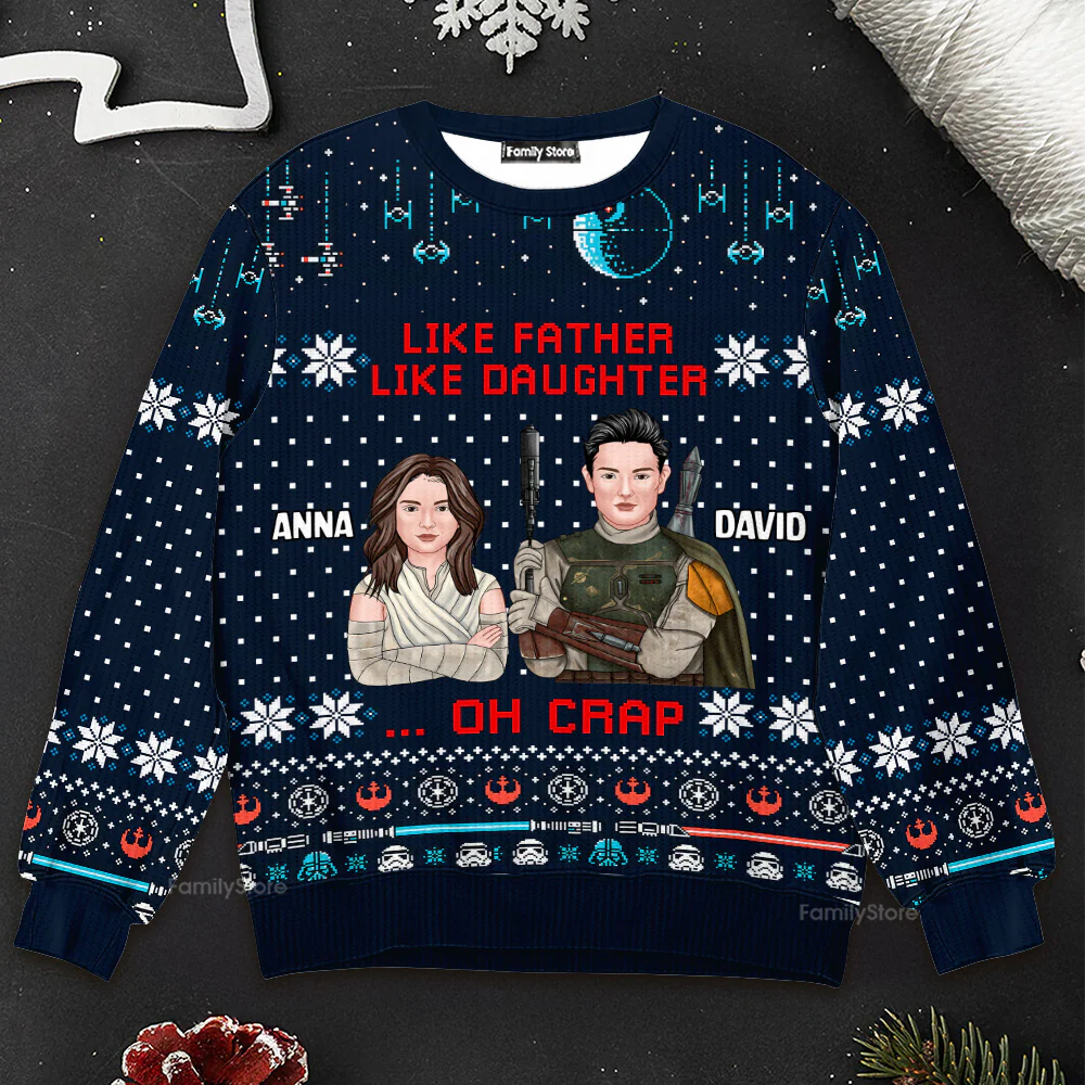 Stwa Like Father Like Daughter - Personalized Ugly Sweater - Gift For Family, Christmas | CL46 TD118 - Image 3
