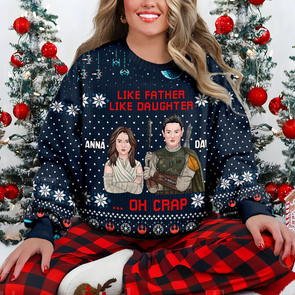 Stwa Like Father Like Daughter - Personalized Ugly Sweater - Gift For Family, Christmas | CL46 TD118 - Image 4
