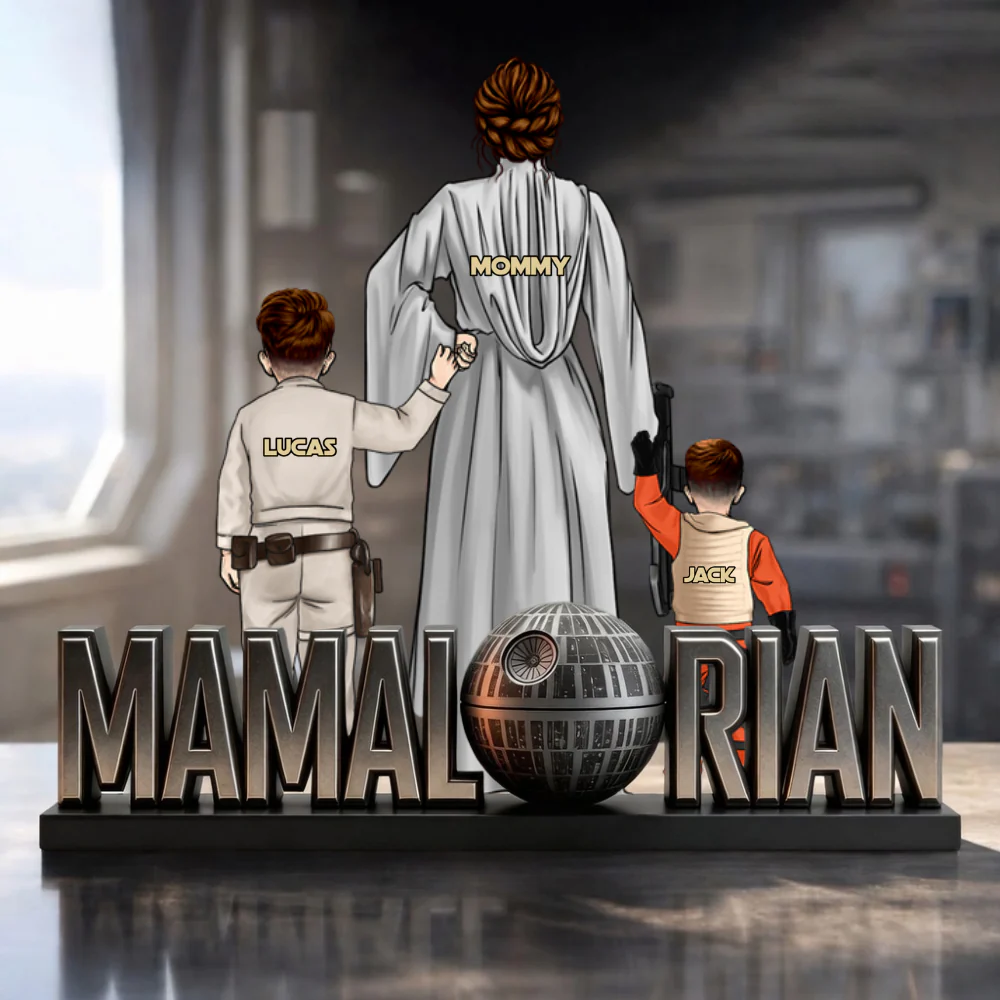 Stwa Mamalorian Mom And Kids - Personalized Shape Acrylic Plaque - Gift For Mom