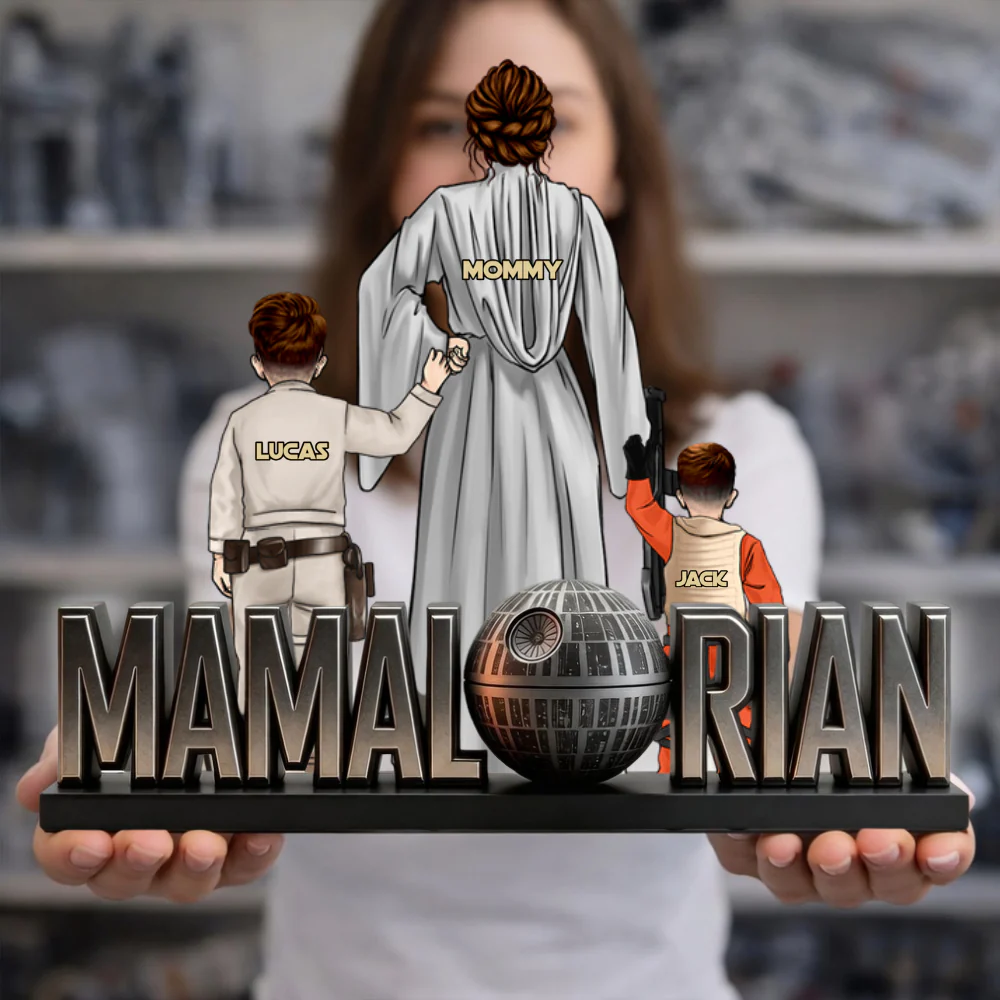 Stwa Mamalorian Mom And Kids - Personalized Shape Acrylic Plaque - Gift For Mom - Image 3