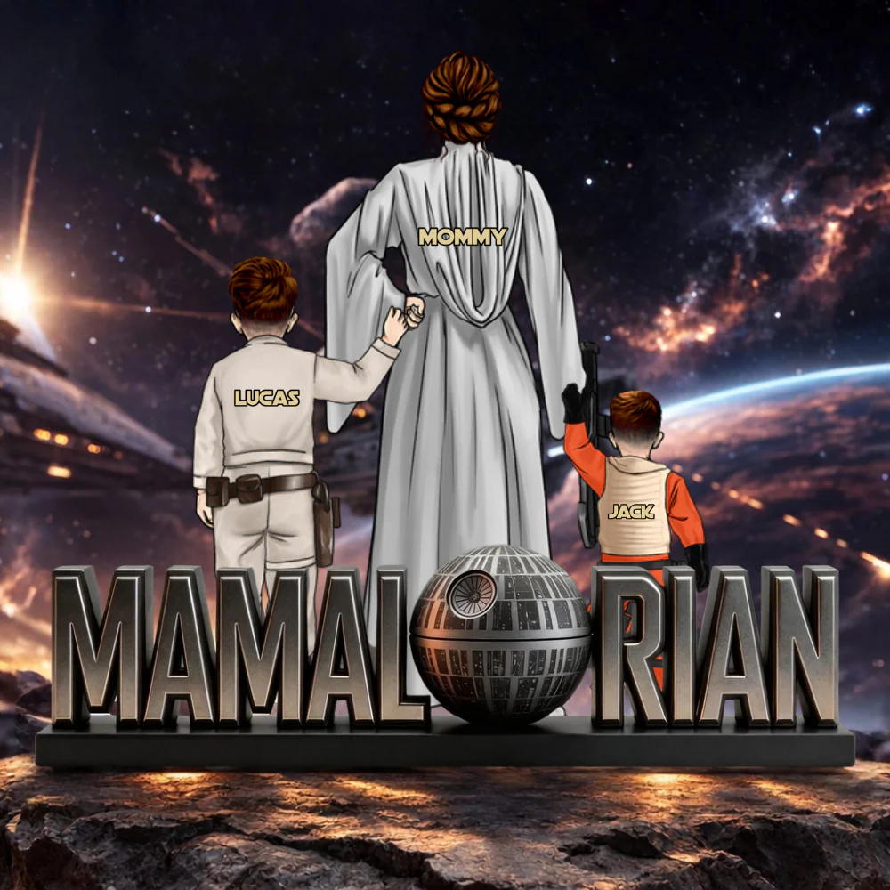 Stwa Mamalorian Mom And Kids - Personalized Shape Acrylic Plaque - Gift For Mom - Image 4