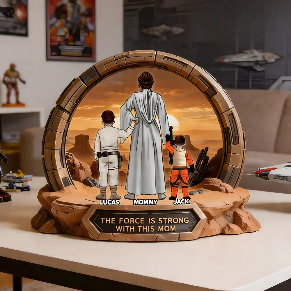 Stwa Space The Force Is Strong With This Mom - Personalized Shape Acrylic Plaque - Gift For Mom HN02