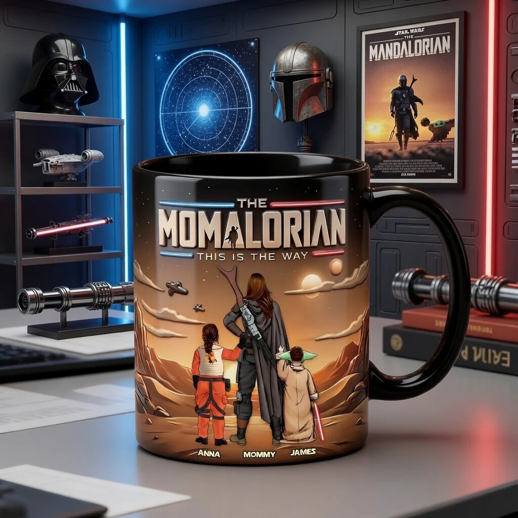 Stwa The Momalorian With Kids - Personalized Black Mug - Gift For Mom - Image 3