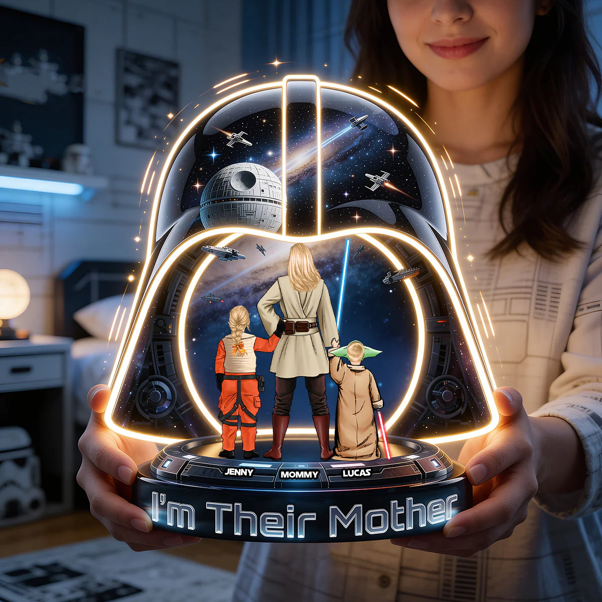 Stwa Warrior Mom And Kids - Personalized Shape Acrylic Light Box - Gift For Mom - Image 2