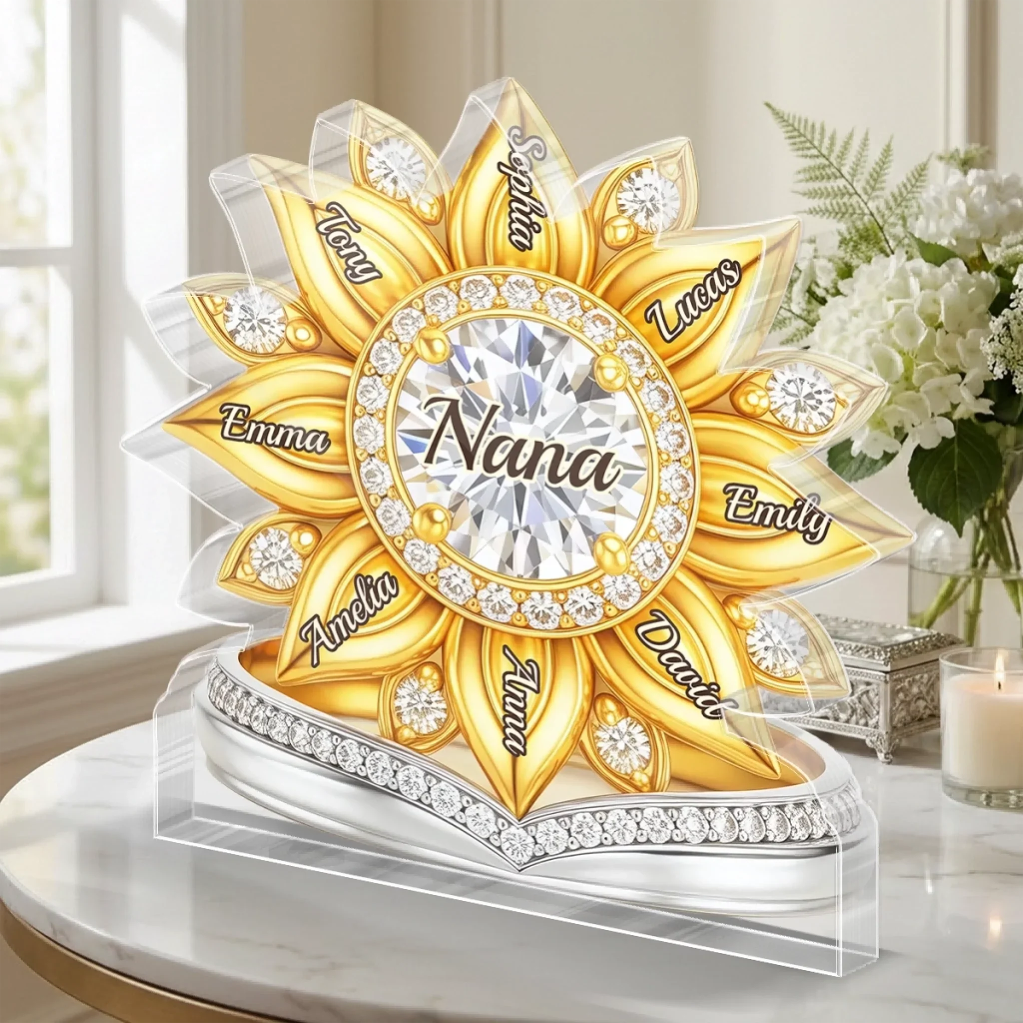 Sunflower A Golden Symbol Of Togetherness - Personalized Shape Acrylic Plaque - Gift For Mom, Grandma HN02 - Image 2