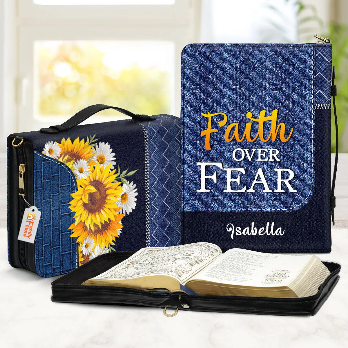 Sunflower Faith Over Fear - Awesome Personalized Bible Covers - AT4082426 - Image 2