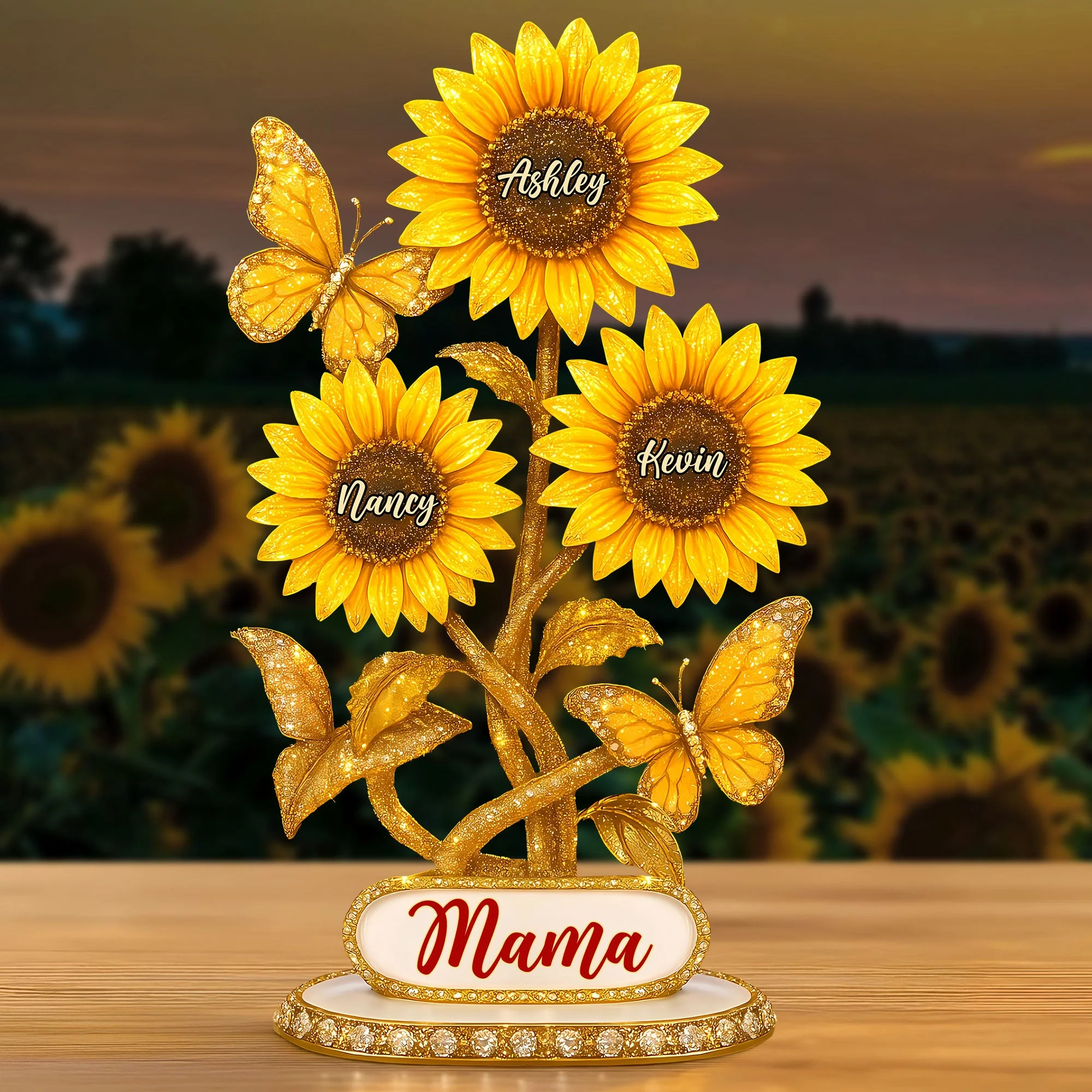 Sunflower Mama Butterfly - Personalized Shaped Acrylic Plaque - Gift For Mom, Grandma | HN02