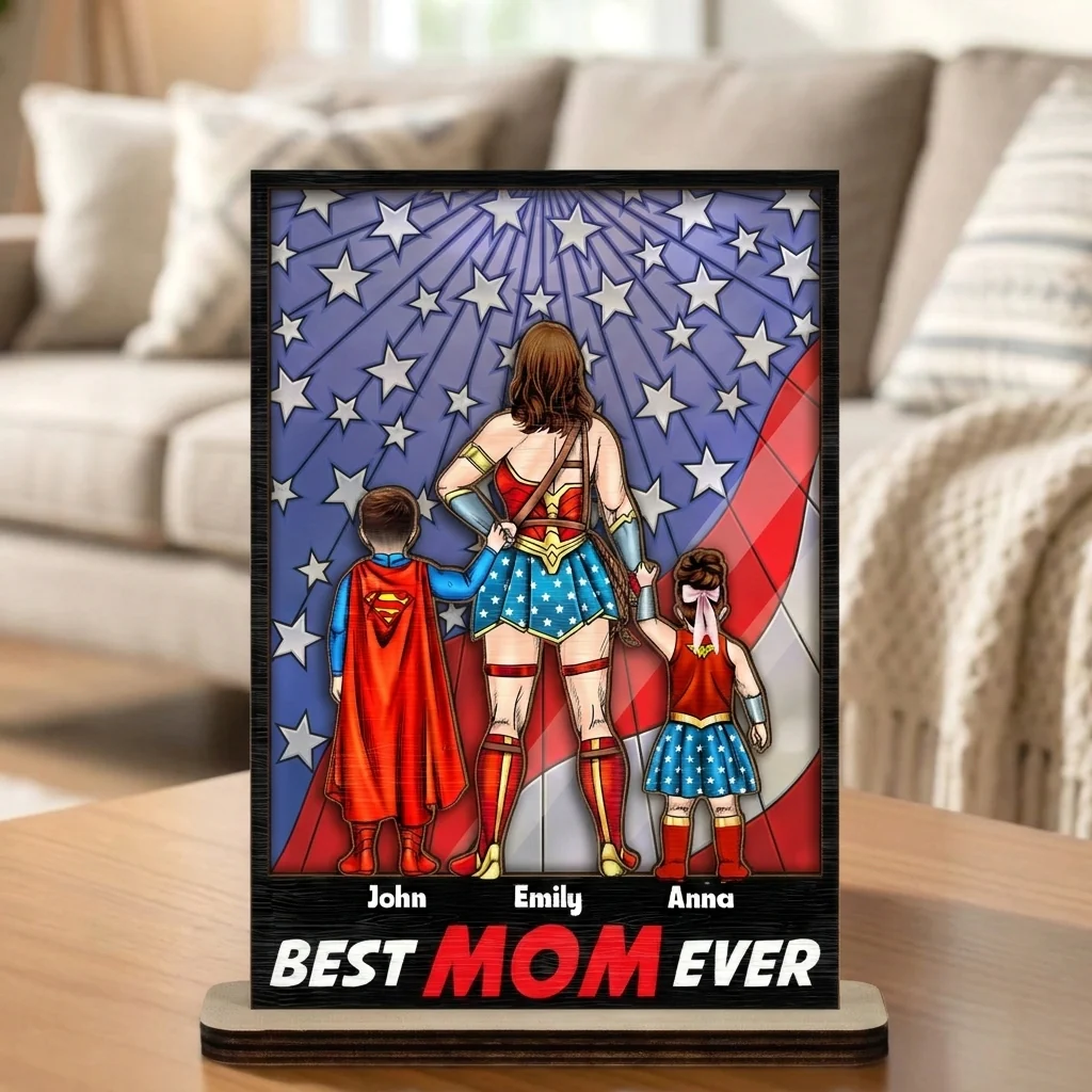 Super Hero Best Hero Mom Ever - Personalized Wooden Plaque - Gift For Mom - Image 2
