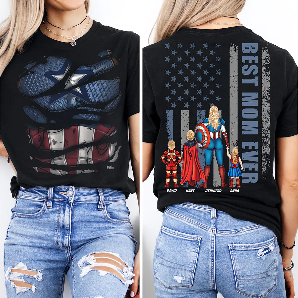 Super Hero Best Mom Ever - Personalized Shirt 2 Side - Gift For Mom - Image 2
