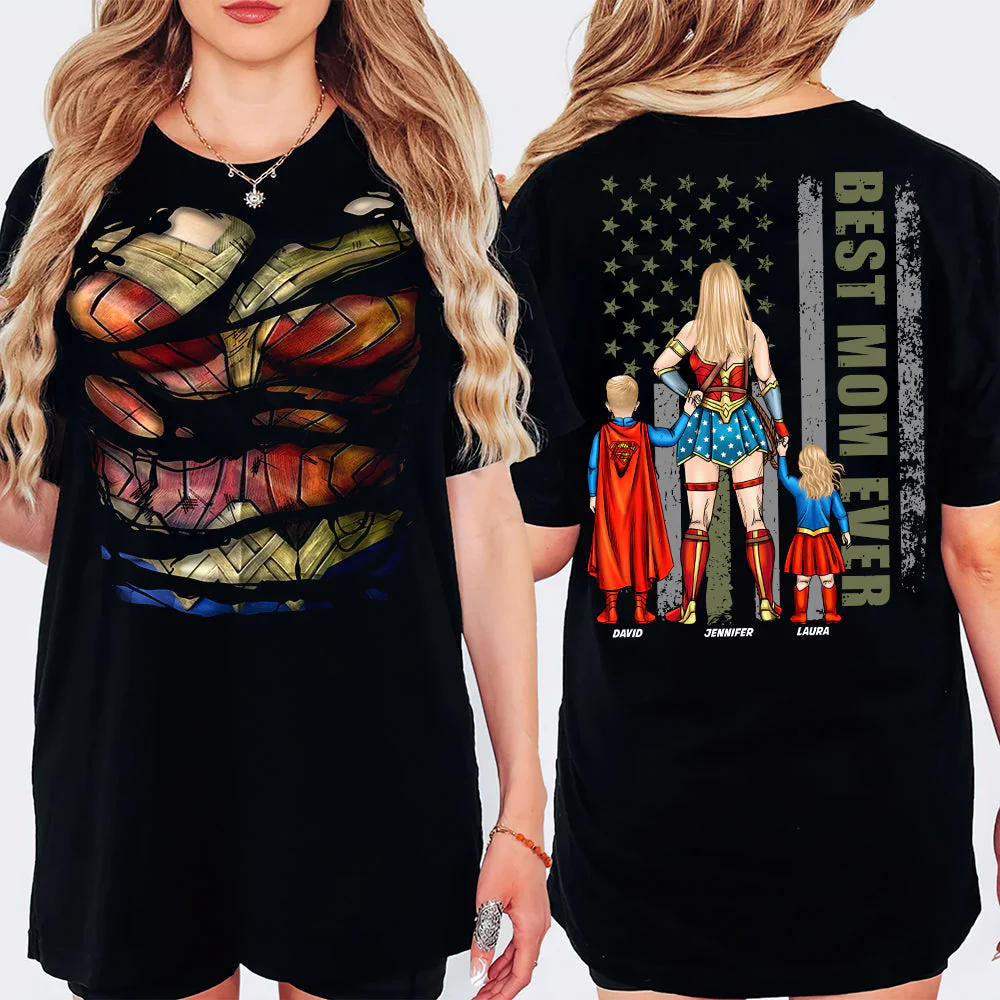 Super Hero Best Mom Ever - Personalized Shirt 2 Side - Gift For Mom - Image 3