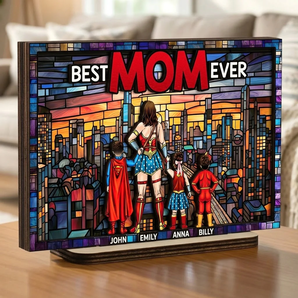 Super Hero Best Mom Ever - Personalized Wooden Plaque - Gift For Mom - Image 3