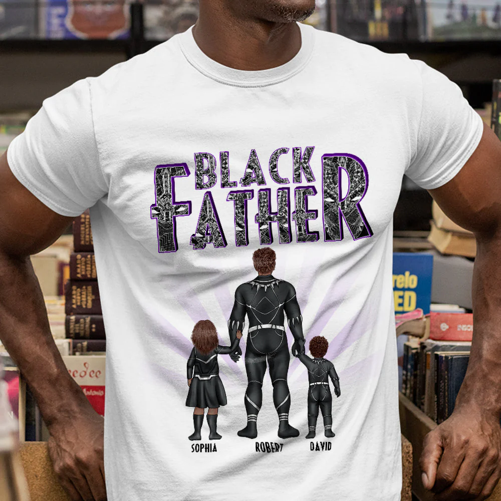 Super Hero Black Father - Personalized TShirt - Gift For Dad, Fathers Day  - CL02 NA94 - Image 2