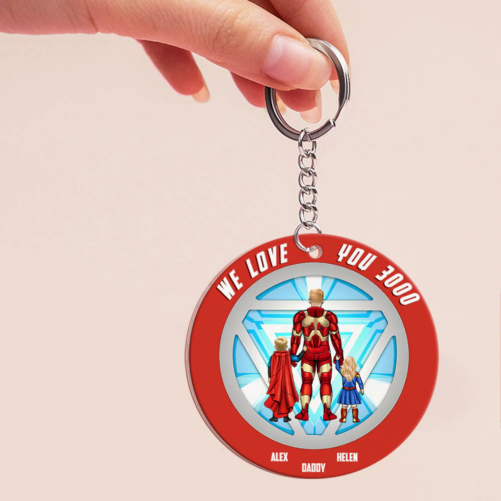 Super Hero Dad We Love You 3000 - Personalized Acrylic Keychain - Gift For Dad, Fathers Day  - CL02 NA94 - Image 2