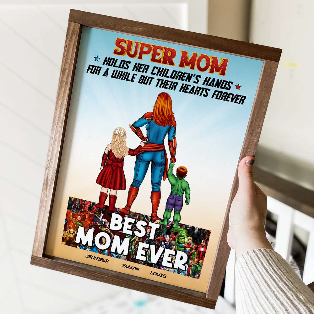 Super Hero Mom Holds Her Children Hands - Personalized Canvas Poster - Gift For Mom, Mother's Day | CL02 NA94 - Image 2