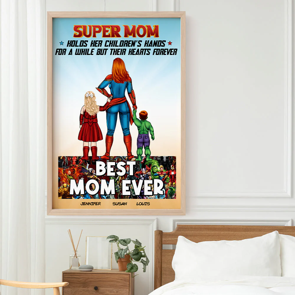 Super Hero Mom Holds Her Children Hands - Personalized Canvas Poster - Gift For Mom, Mother's Day | CL02 NA94 - Image 3