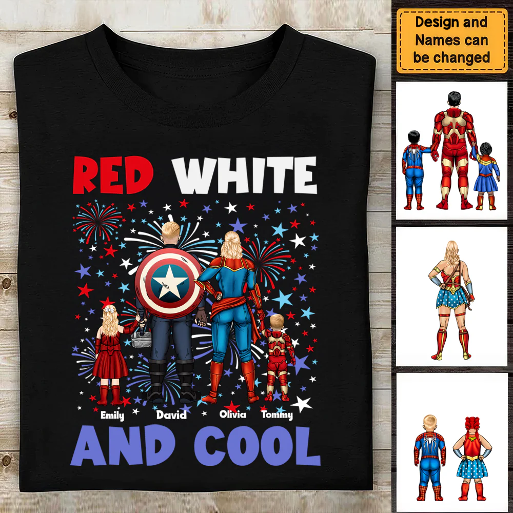 Super Hero Red White & Cool With 4Th Of July Pattern - Personalized T-shirt - Patriotic Gift For Family - Image 2