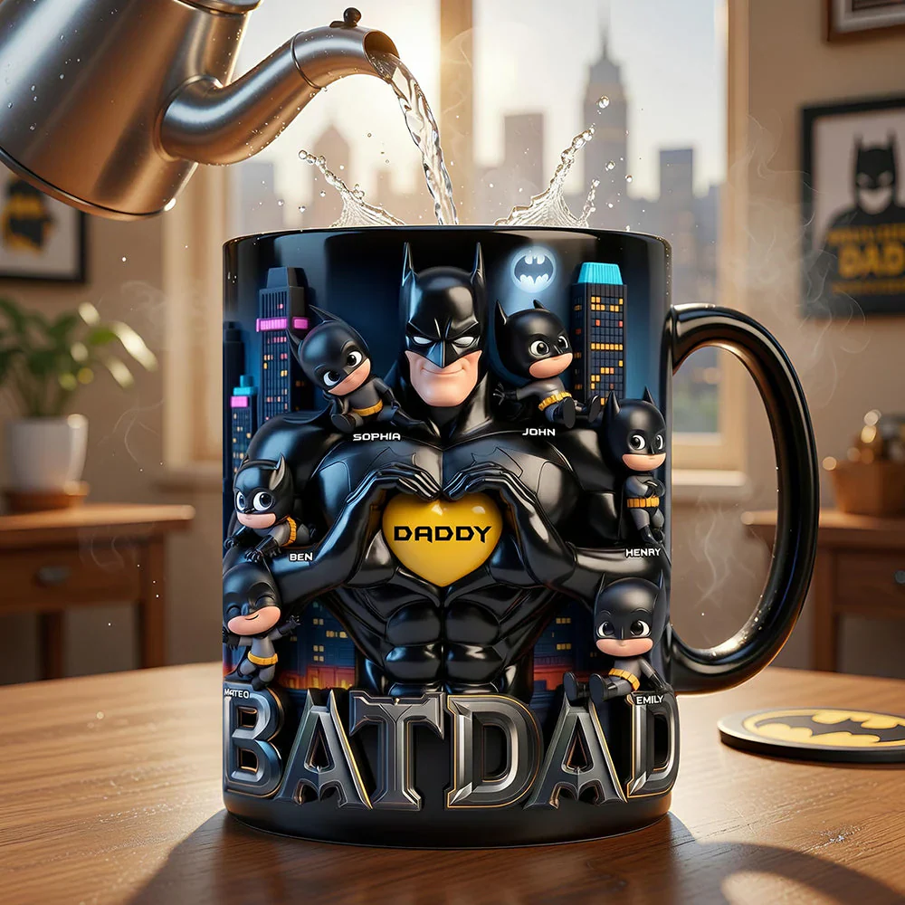 Superhero Bat Dad - Personalized Color Changing Mug - Gift For Dad