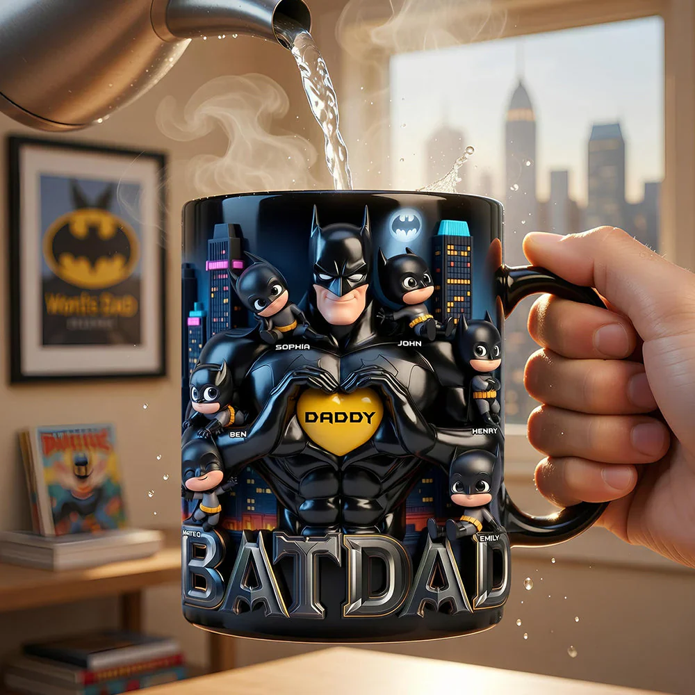 Superhero Bat Dad - Personalized Color Changing Mug - Gift For Dad - Image 2