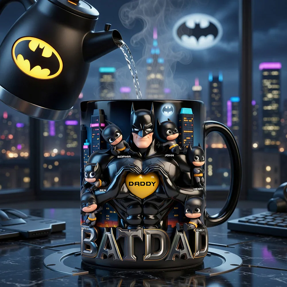 Superhero Bat Dad - Personalized Color Changing Mug - Gift For Dad - Image 3