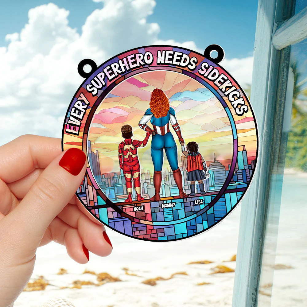 Supermom Best Mom & Her Sidekick - Gifts For Mom - Personalized Window Hanging Suncatcher | CL02.Ver4 - Image 3