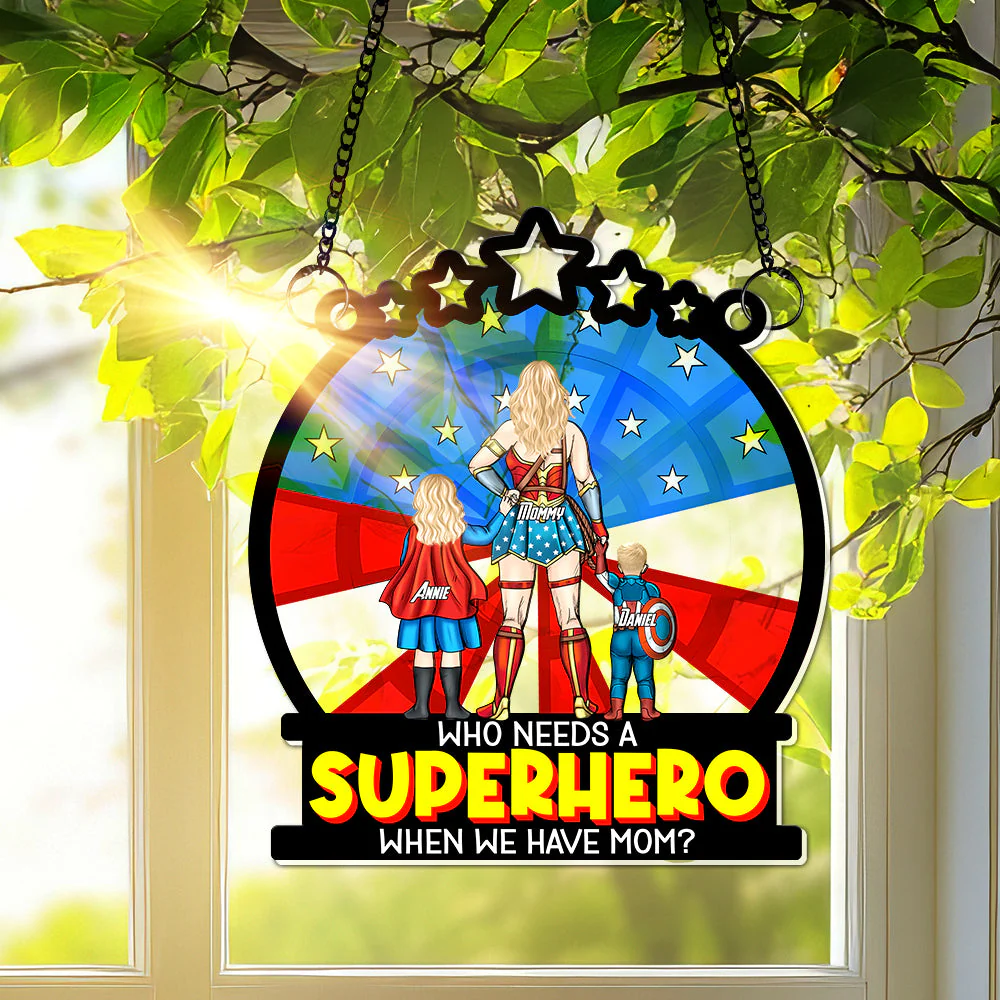 Supermom & Little Heroes  Gifts For Mom - Personalized Window Hanging Suncatcher | CL02.Ver4