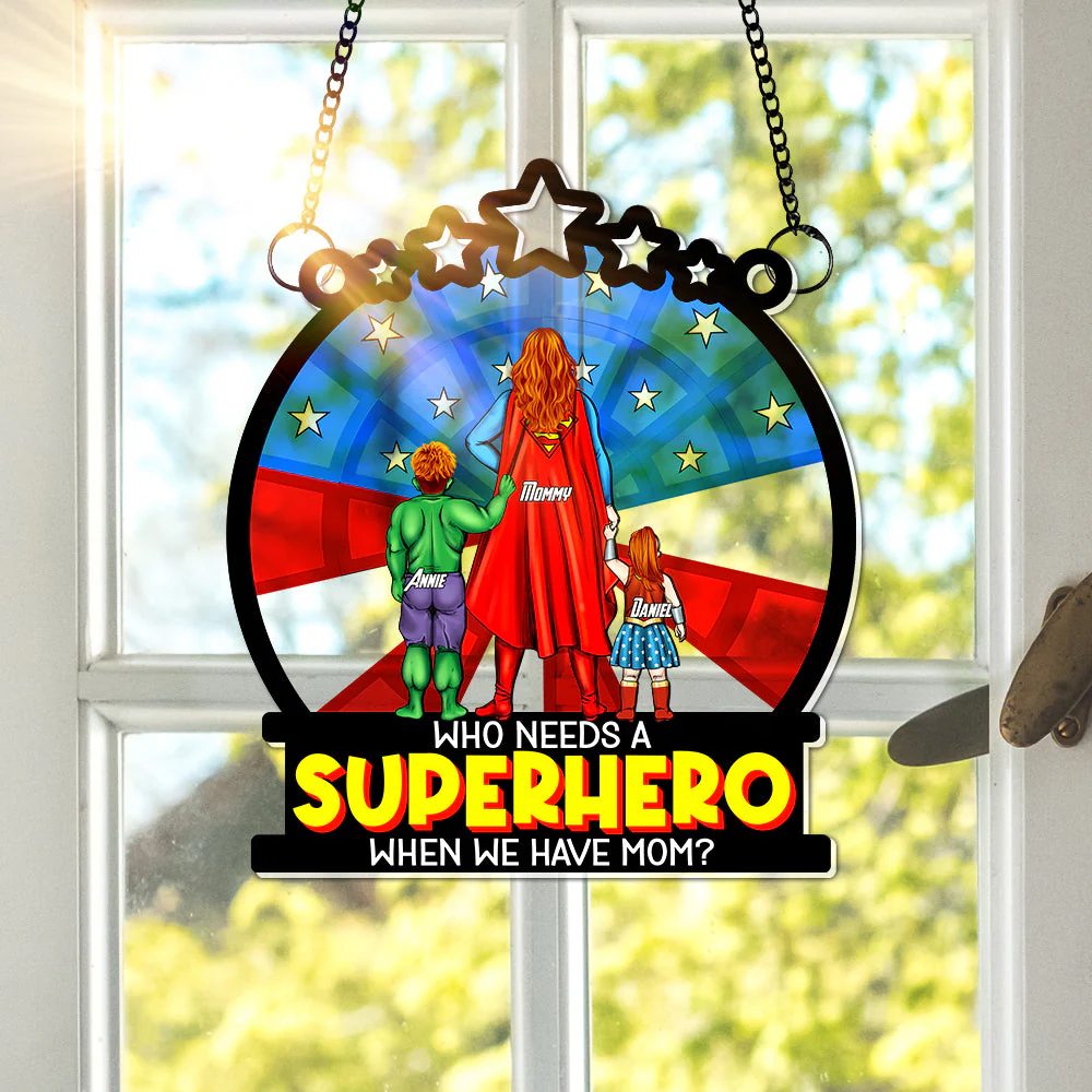 Supermom & Little Heroes  Gifts For Mom - Personalized Window Hanging Suncatcher | CL02.Ver4 - Image 4